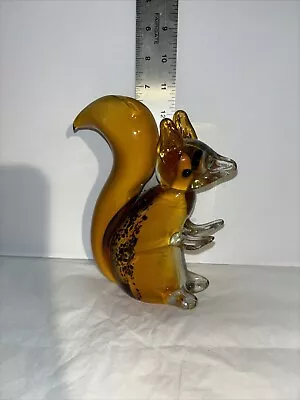 Murano Style Art Glass Squirrel Paperweight Amber And Clear Beautiful • $26.99