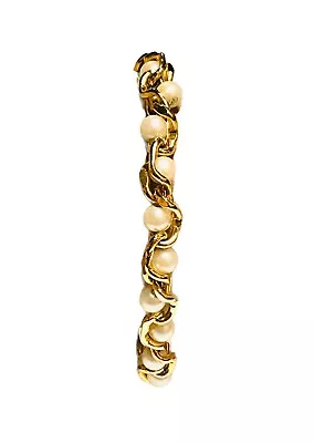 Vintage Gold Tone Faux Pearl Chain Link Bracelet Costume Fashion 7.5  Elegant • $9.49