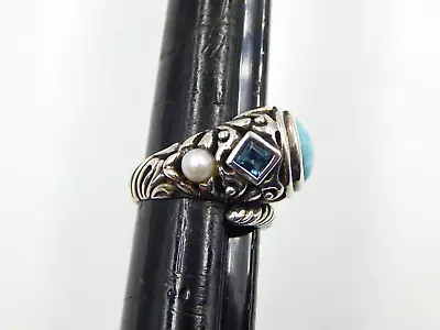 MarahLago Larimar Sterling Silver Bypass Ring With Blue Topaz & A Pearl • $49.99