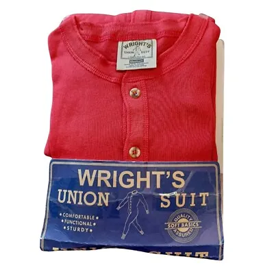 WRIGHT'S Men's Medium Red Union Suit Cotton Button Up Vintage NEW In Package • $75