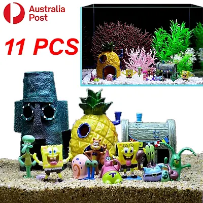 $36.80 • Buy 11PCS Fish Tank Ornaments Aquarium Decorations Fish Bowls SpongeBob Squarepants