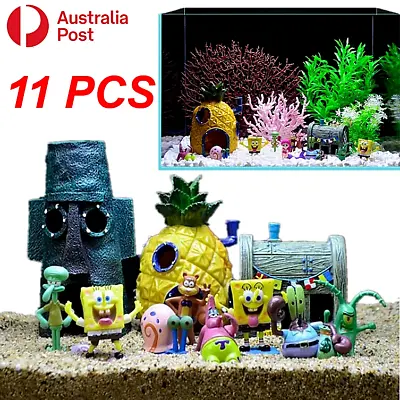 11PCS Fish Tank Ornaments Aquarium Decorations Fish Bowls SpongeBob Squarepants • $15.46