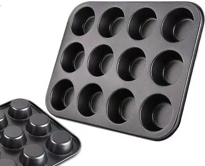 12 Muffin Cupcake Tin Tray Non Stick Carbon Steel Baking Pan Yorkshire Pudding • £8.99