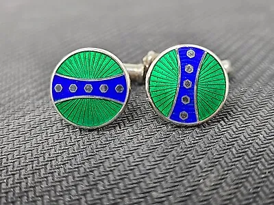 Vintage Green And Blue Enamel Marked B&G English Sterling Silver 925 Cufflinks • $24.95