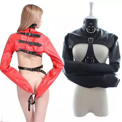 $36.89 • Buy Female Asylum Straight Jacket Costume PU Leather Body Harness Straight Jacket