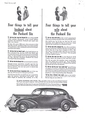 1938 Packard Six Four Things To Tell Your Husband/Wife VTG Mag Print Ad/Poster • $11.90