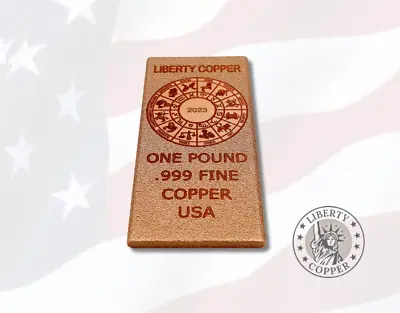 1 Pound Lb (16 Oz) Zodiac 1 Pound Copper Bullion Bar .999 Fine Flat Ingot • $18.99