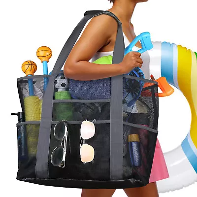 Extra Large Summer Beach Mesh Bag Picnic Tote W/Zipper N 8 Pockets XL 28 X15 X7  • $16.99