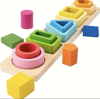 Montessori Educational Wooden Toys 5 Shapes Sorting Stacking Color/Shape Learn • $12.99