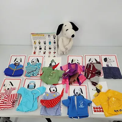 Vintage LOT Snoopy Peanuts Plush 11” 1968 + 11 Outfits Clothes Pamphlets Booklet • $94.99