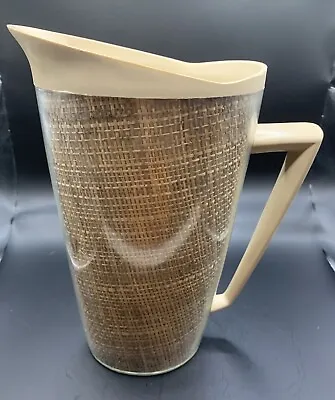 VTG Plastic Burlap Pitcher 10  X 4  X 6  Tan Ice Stopper Top Spout • $15