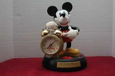 Disney Mickey Mouse Animated Talking Alarm Gold Clock Black Base 10  H  7  D  • $40