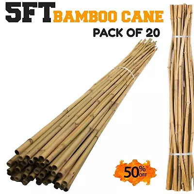 20 X 5FT Heavy Duty Bamboo Garden Natural Canes Support Plant Flower Stakes   • £11.98