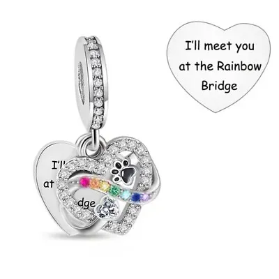 $31.99 • Buy S925 Silver  Cat Dog Meet You At Rainbow Bridge Memorial Charm -YOUnique Designs