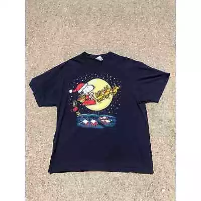 Vintage Peanuts Christmas Winter Graphic Shirt Tee Size XL Navy Blue • $13.97