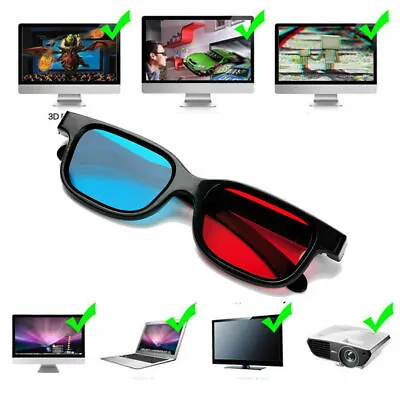 Red Blue 3D Glasses Black Frame For Dimensional Anaglyph Movie TV DVD Any Screen • £3.45