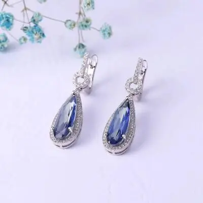 Natural Iolite Blue Mystic Quartz 925 Sterling Silver Gemstone Drop Earrings • $59.67