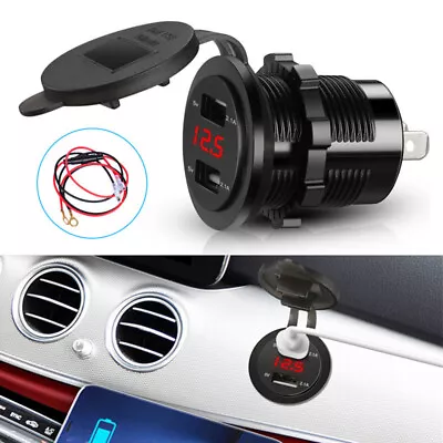 Car Dual USB Charger 5V 2.1A Socket Adapter LED Display 12-24V Socket Adapter • $13.95