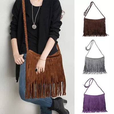 $19.75 • Buy Women Ladies Tassel Cross Body Bag Shoulder Bag Handbag Large Messenger Bag