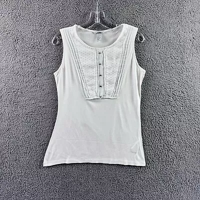 Womens H&M Size Small White Sleeveless Button Front Lace Detail Blouse Top • $6.15