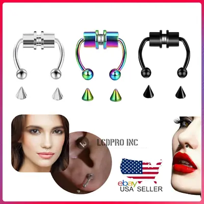 $3.80 • Buy Magnetic Nose Rings Fake Non-Piercing Titanium Steel Womens Mens Body Jewelry US