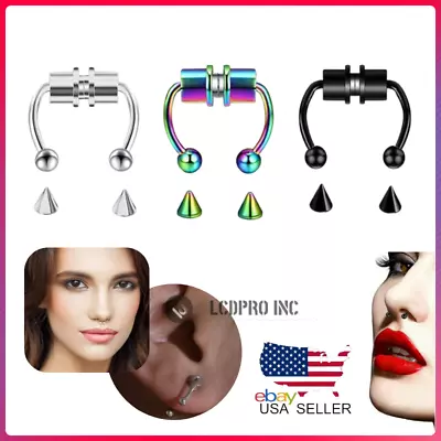 Magnetic Nose Rings Fake Non-Piercing Titanium Steel Womens Mens Body Jewelry US • $3.88