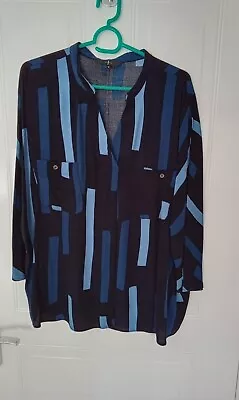 Women's JASPER CONRAN NEW Black/blue 3/4 Sleeve Blouse Size 18 • £8.99