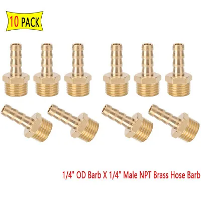 10* QUICK 1/4  OD Barb Tube X 1/4  Male NPT Brass Hose Barb Air Fuel Oil Liquid • $12.85