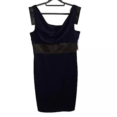 Maggy London Women's 14 Square Neck Midi Sheath Dress Blue Cocktail Evening Wear • $30