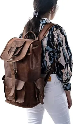 24  Vintage Full Grain Distressed Real Leather Laptop Rucksack Daypack PL1-1.54 • $55.19