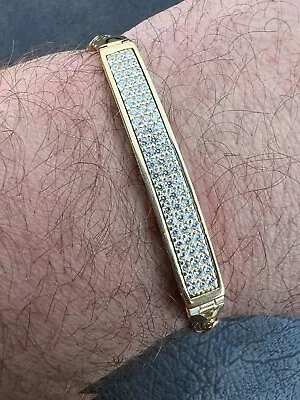 Men Presidential ID Bracelet 14k Gold Plated 925 Silver Iced CZ Hip Hop • $76.93