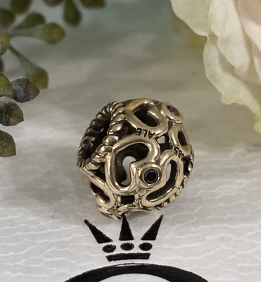 £284.06 • Buy PANDORA Black Diamond Open Heart Charm Bead 14k Yellow Gold #750466DB Box&Bag