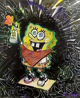 Original Spongebob Painting Graffiti Large Abstract Thayer Art OOAK Not A Print • $45