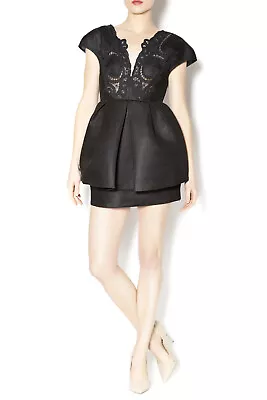 ALICE MCCALL She Said Yes Womens Black V-Neck Peplum Mini Dress Size 4 RRP $580 • $139