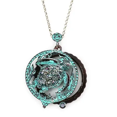 New Turtle Patina Magnifying Glass 5X Long Women Necklace Pendant Opens Abalone • $21.57