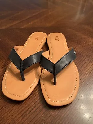 UGG Women's  Size 9 EU 40 Black Leather Thong Flip Flop Slip On Sandals Slides • $24.99