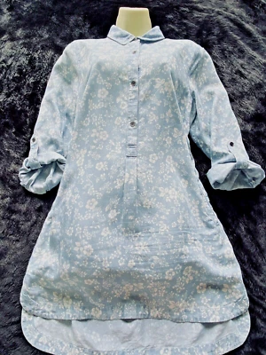 £3.99 • Buy Laura Ashley  Sz 12 Blue Floral Shirt Tunic Dress Pockets In Dipped Hem Fab