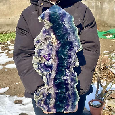 19.62LB Natural Rainbow Fluorite Obelisk Quartz Crystal Wand Tower Point Healing • $11.61