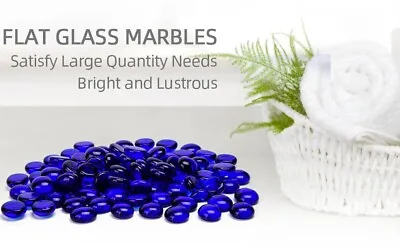 1LB Premium Flat Glass Pebbles Gems Beads Vase Filler 90-100pc Dark Blue • $17.99