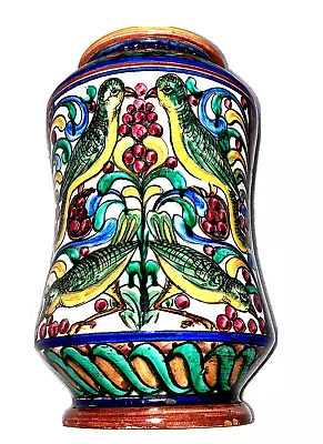 Vintage Majolica Scatena Made In Italy Hand Painted  Birds 11.5  Pottery Vase • $64.55