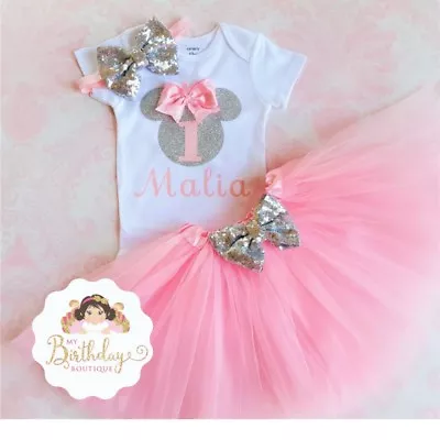 First Birthday OutfitMinnie Mouse Inspired OutfitPink And Silver SetHandmade • $32.60