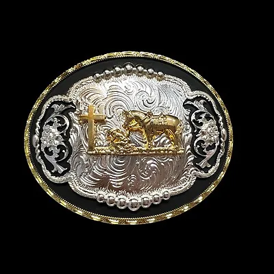 Praying Cowboy Western Style Belt Buckle  Hebilla Vaquero Orando En Cruz. • $24.89