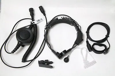 Military Throat Mic Headset Earpiece WaterProof BIG PTT For ICOM Radio 2 PIN • $31.99