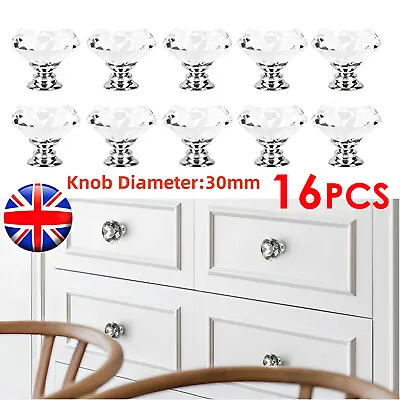 £9.59 • Buy 16 Crystal Glass Door Knobs Diamond Drawer Cabinet Furniture Handle Knob Kitchen