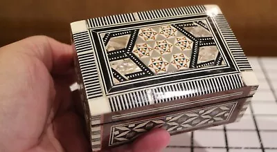 Wooden Handmade Mosaic Trinket Box Inlay Mother Of Pearl Made In Egypt • $12.50