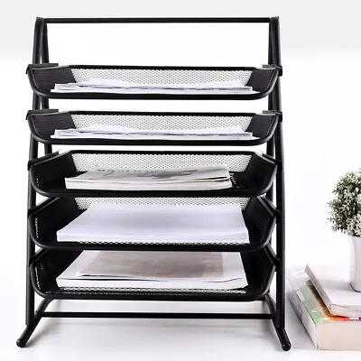 Office Filing Trays Holder A4 Document Letter Paper Wire Mesh Storage 5 Tiers • £11.29