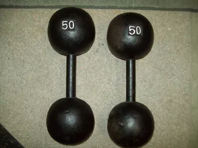 Vtg 50lb GLOBE DUMBBELLS StrongMan BODYBUILDING York Barbell FITNESS HOMEGYM Ab  • $1200