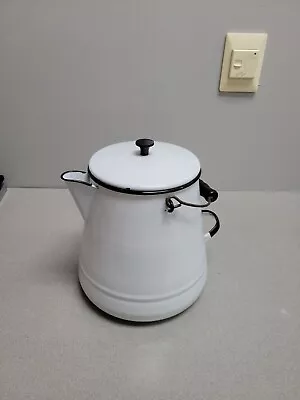 Vintage Enamelware Porcelain White & Black Coffee Pot Farmhouse Cowboy Kettle • $42.50