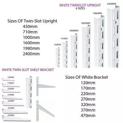 Twin Slot Shelving WHITE Uprights And Brackets Adjustable Strong Rack Wall Shelf • £77.99