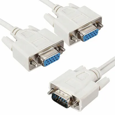 £3.45 • Buy 1 PC To 2 Way VGA SVGA Monitor Y Splitter Cable Lead 15Pin Male Female LCD TFT